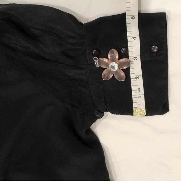 Hoss Intropia Black Silk Top with Beaded/ Sequin Bow and Puffed Sleeves - Picture 10 of 13